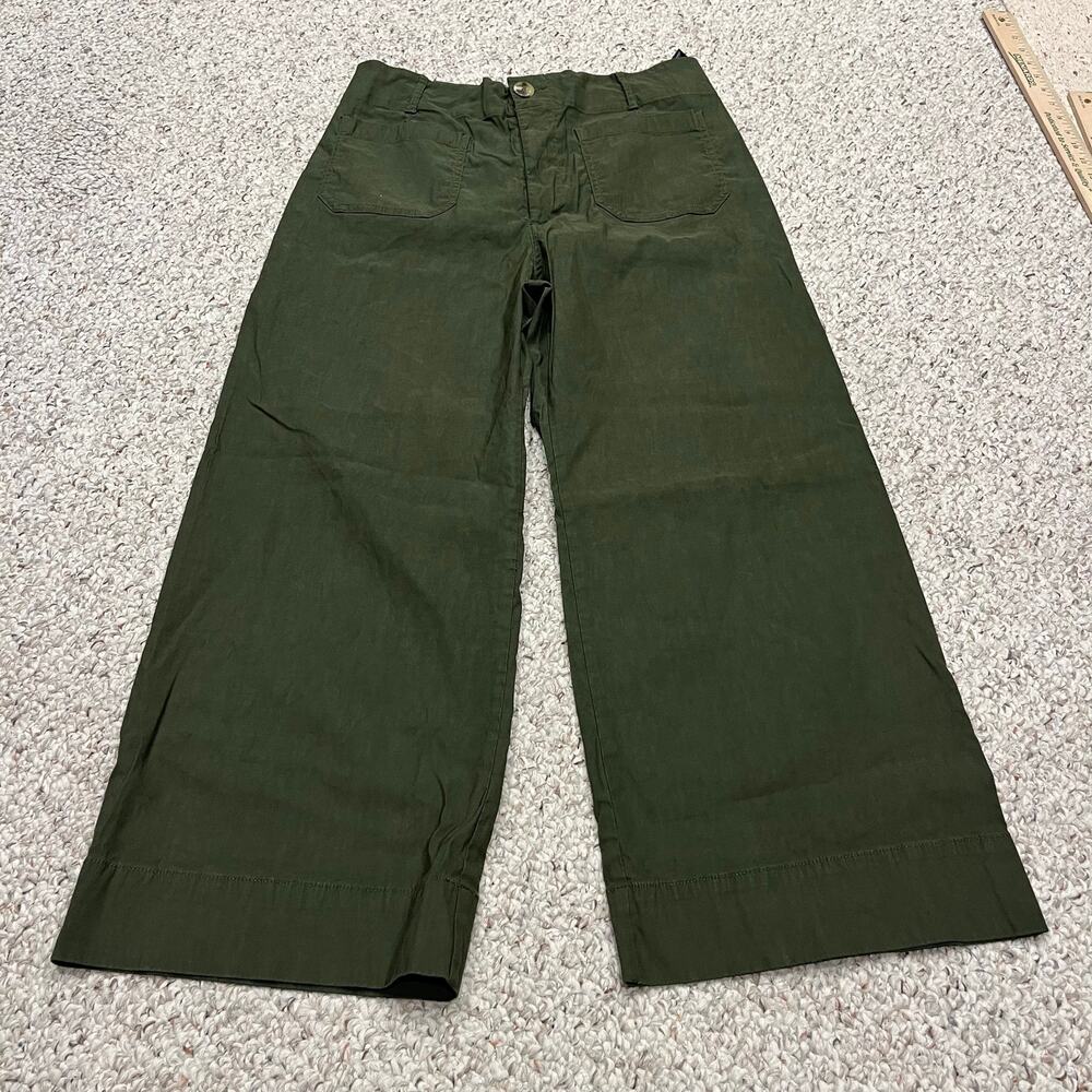Maeve The Colette Wide Leg Cropped Pants 32 Green Classic Casual Stretch Preppy